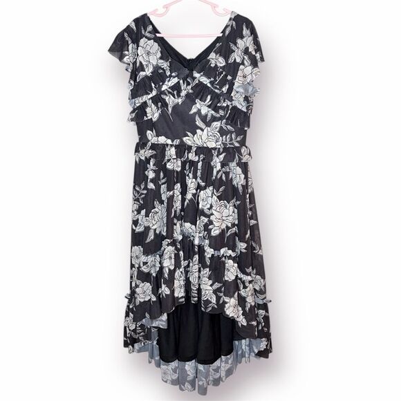 Joyfolie Mia Joy Clarissa Ruffle Dress High Low Hem Black Beige Floral Girls 8 - Picture 3 of 13